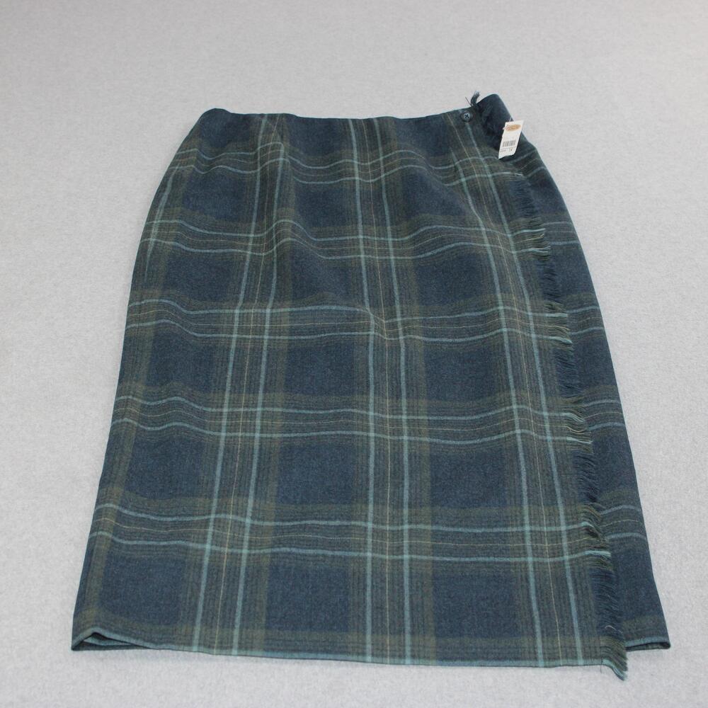 Talbots Wool Skirt Women 14 Green Plaid Wrap Fringe Midi Long Heritage Made USA